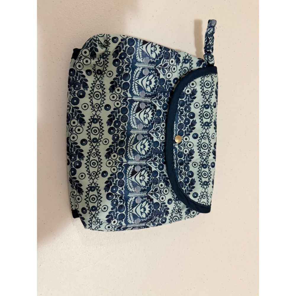 Blue Floral Geometric Print Travel Makeup Bag Jewelry Organizer Pouch RN 64078
